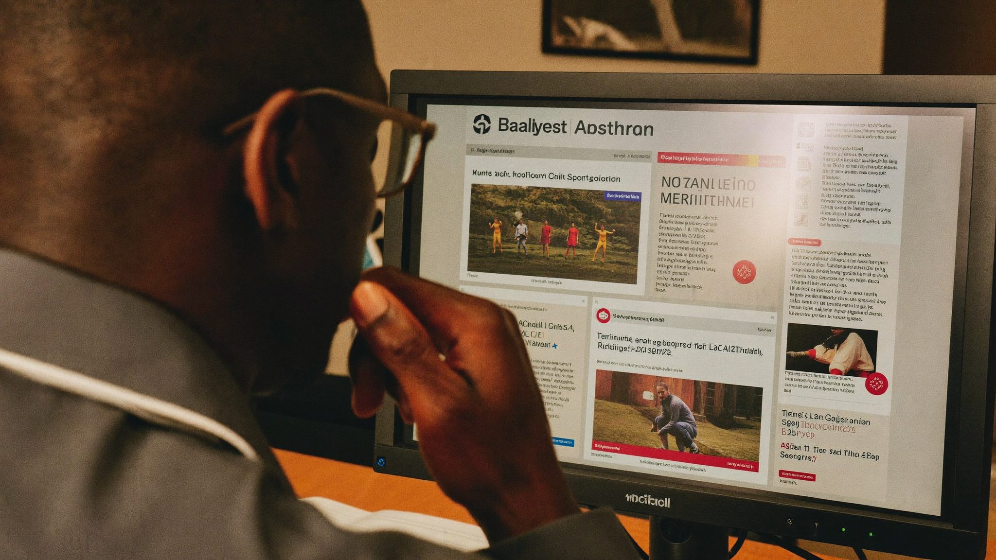 A Brunavo analyst reading South African news coverage on screen