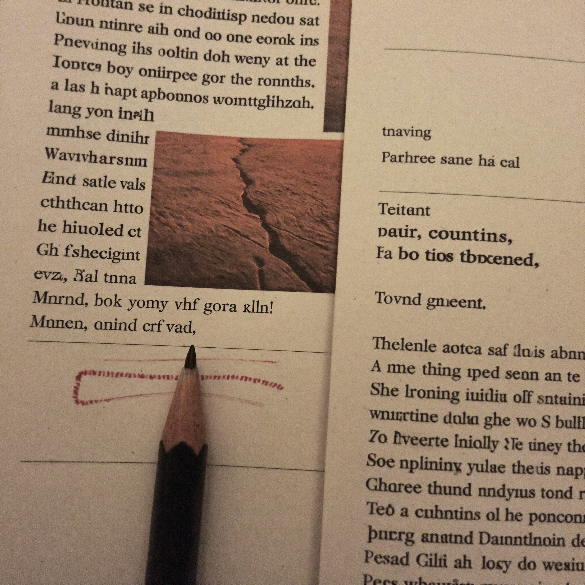 Close-up of printed search results, desaturated, under review